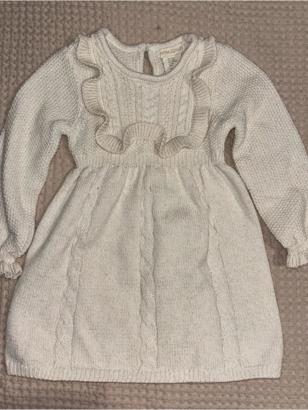24M Cream Ruffle Cable-Knit Dress